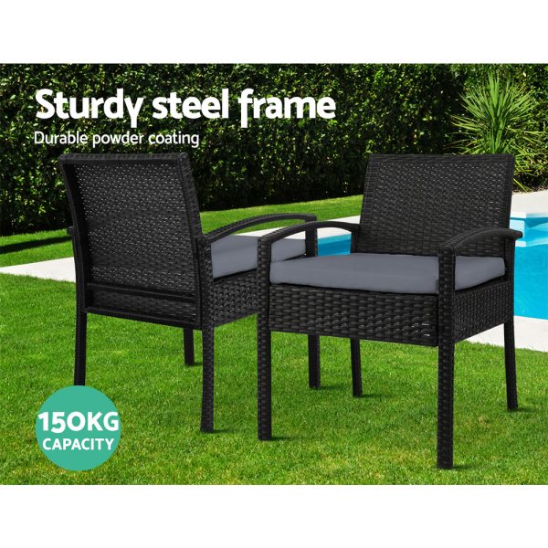 3PC Bistro Set Outdoor Furniture Rattan Table Chairs Cushion Patio Garden Felix