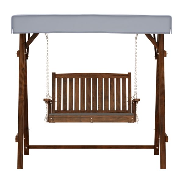 Swing Chair Wooden Garden Bench Canopy Outdoor Furniture – Charcoal, 2 Seater