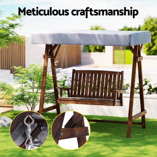 Swing Chair Wooden Garden Bench Canopy Outdoor Furniture – Charcoal, 2 Seater