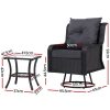 Gardeon 3PC Outdoor Furniture Bistro Set Lounge Wicker Swivel Chairs Table Cushion Black