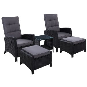 Outdoor Setting Recliner Chair Table Set Wicker lounge Patio Furniture