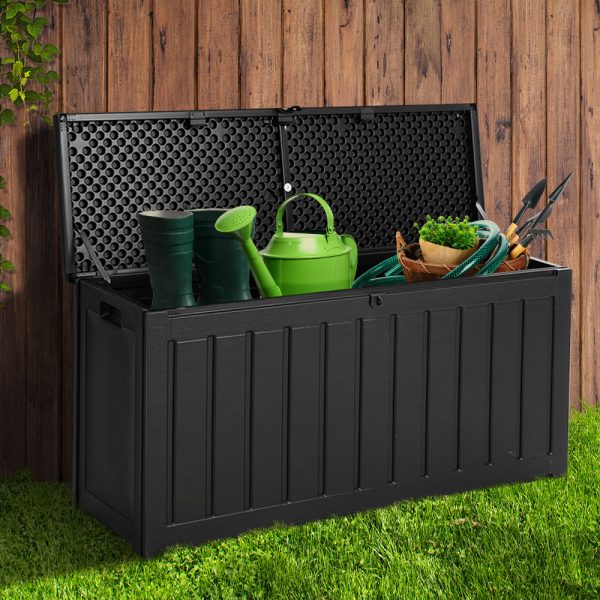 Outdoor Storage Box 240L Container Lockable Garden Bench Tool Shed Black