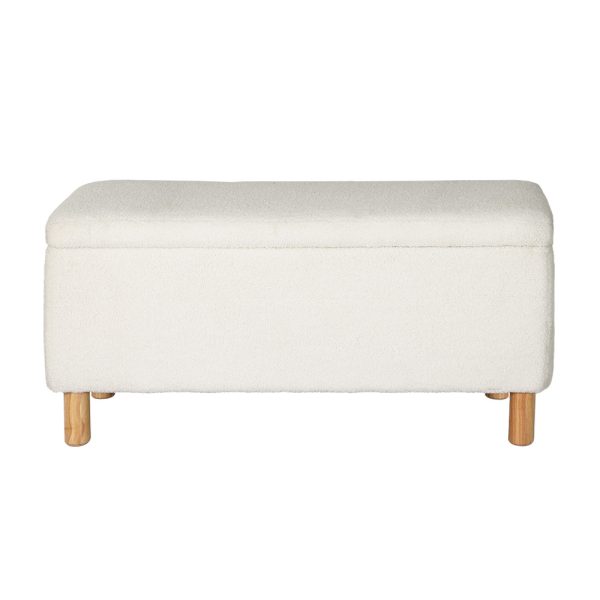 Storage Ottoman Blanket Box 99cm Teddy Fabric White