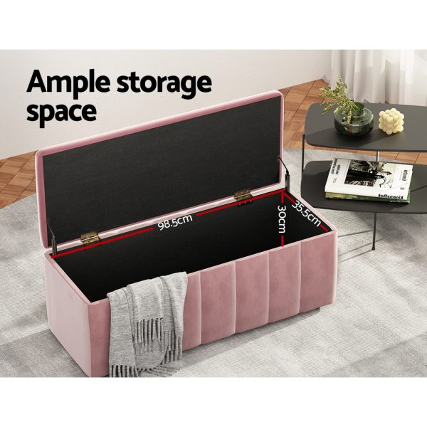 Storage Ottoman Blanket Box Velvet Chest Toy Foot Stool Couch Bed – Pink