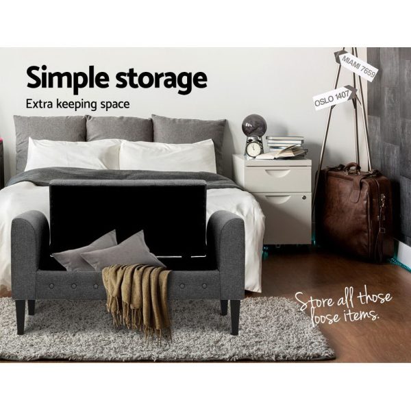 Storage Ottoman Blanket Box 104cm Linen Grey