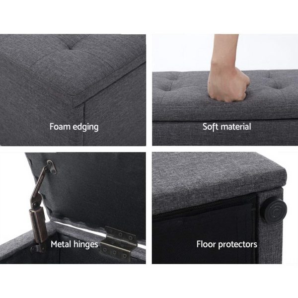 Storage Ottoman Blanket Box Linen Foot Stool Rest Chest Couch – Dark Grey