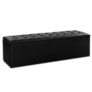 Storage Ottoman Blanket Box Linen Foot Stool Rest Chest Couch – Black