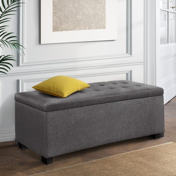 Large Fabric Storage Ottoman – Grey