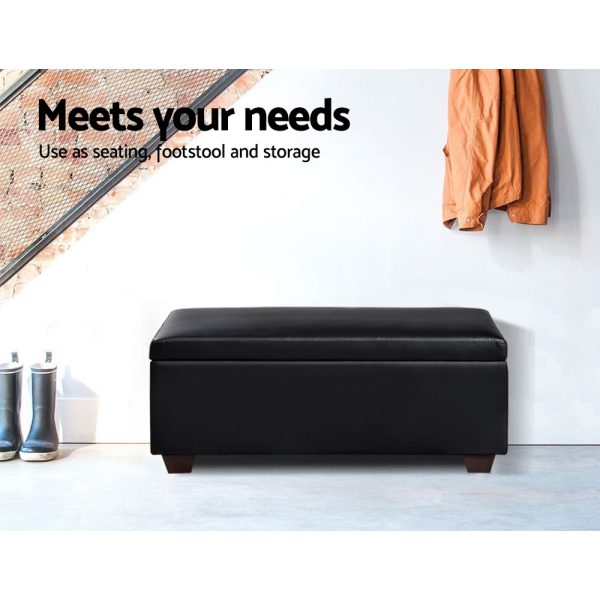 Storage Ottoman Blanket Box 80cm Leather Black