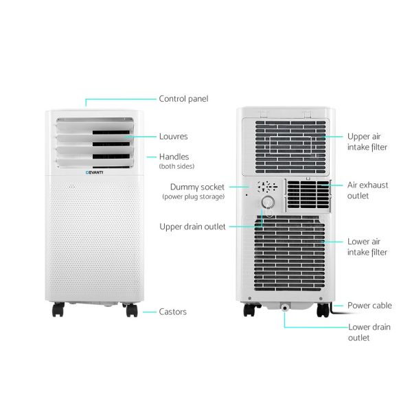 Portable Air Conditioner Cooling Mobile Fan Cooler Dehumidifier White – 2000 W