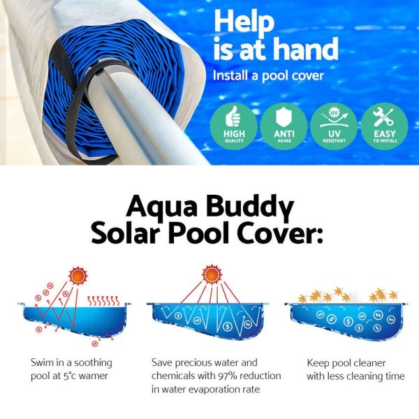 Aquabuddy Pool Cover 500 Micron 10.5×4.2m Silver Swimming Pool Solar Blanket 5.5m Blue Roller