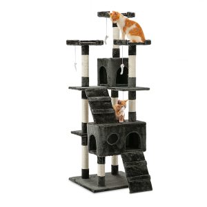 Cat Tree 180cm Trees Scratching Post Scratcher Tower Condo House Furniture Wood – Grey