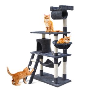 Cat Tree 141cm Trees Scratching Post Scratcher Tower Condo House Furniture Wood – Grey