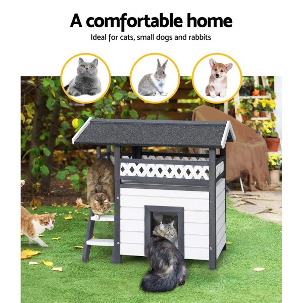 Cat House Outdoor Shelter 77cm x 50cm x 73cm Rabbit Hutch Wooden Condo Small Dog Enclosure