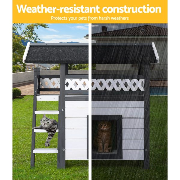 Cat House Outdoor Shelter 77cm x 50cm x 73cm Rabbit Hutch Wooden Condo Small Dog Enclosure