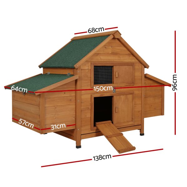 Chicken Coop Rabbit Hutch 150cm x 68cm x 96cm Large House Run Cage Wooden Outdoor Pet Enclosure