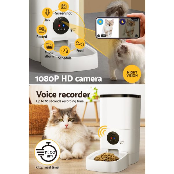 Automatic Pet Feeder 6L Wifi Camera Dog Cat Smart Food Dispenser Timer