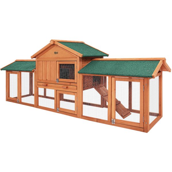 Chicken Coop Rabbit Hutch 220cm x 44cm x 84cm Large Run Wooden Outdoor Bunny Cage House