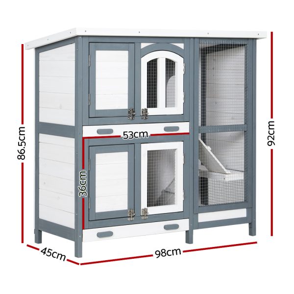 Rabbit Hutch 98cm x 45cm x 92cm Chicken Coop Large Wooden House Run Cage Bunny Guinea Pig