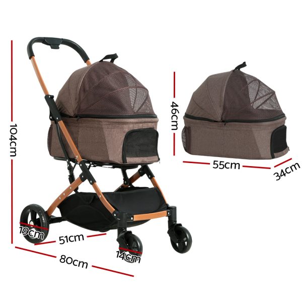 Pet Stroller Dog Pram Large Cat Carrier Travel Foldable 4 Wheels Pushchair Double