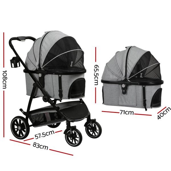 Pet Stroller Dog Pram Large Cat Carrier Travel Pushchair 4 Wheels Foldable