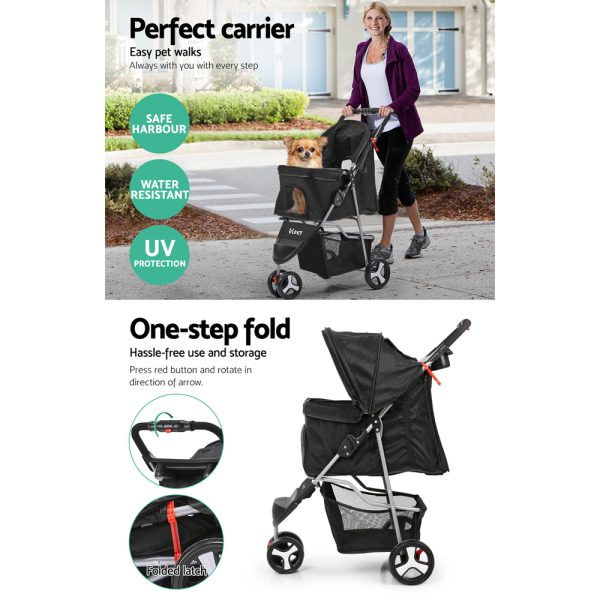 Pet Stroller Dog Pram Cat Carrier Large Travel Pushchair Foldable 3 Wheels