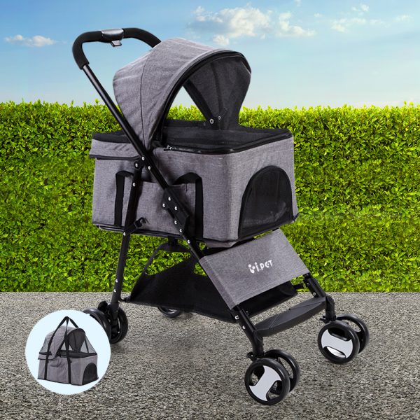 Pet Stroller Dog Carrier Foldable Pram 3 IN 1 Middle Size – Grey