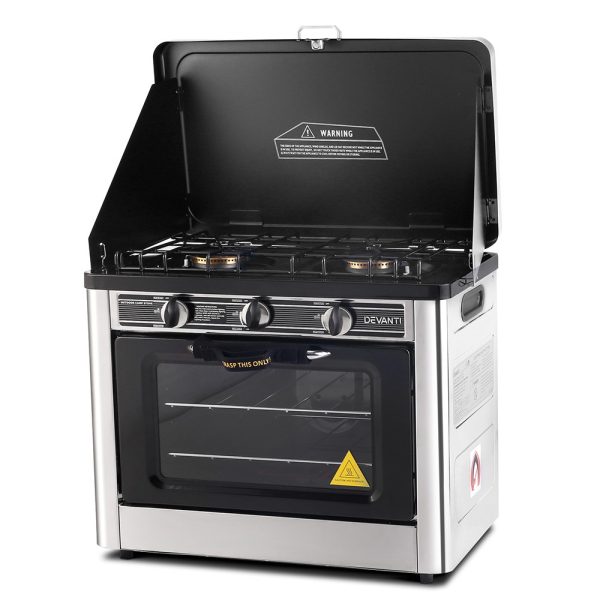 3 Burner Portable Oven – Silver and Black