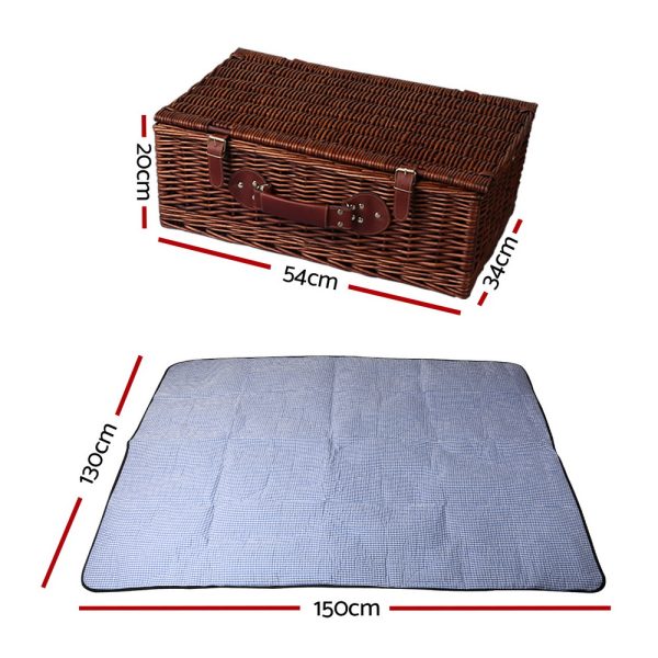 4 Person Picnic Basket Set Insulated Blanket Storage Bag