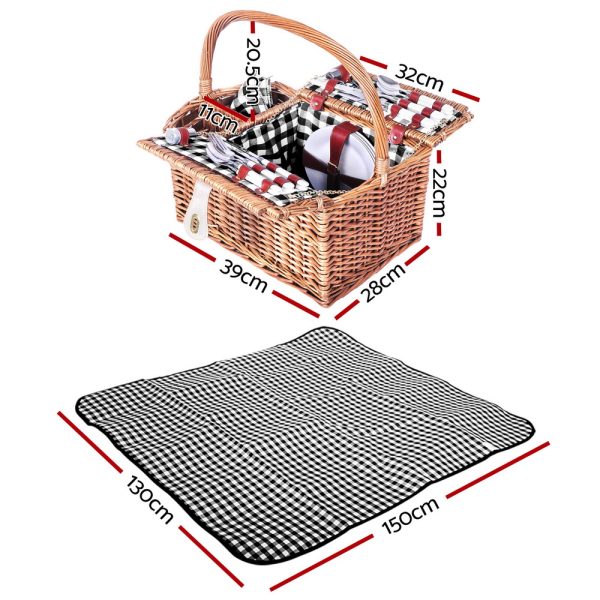 4 Person Picnic Basket Set Insulated Outdoor Blanket Bag