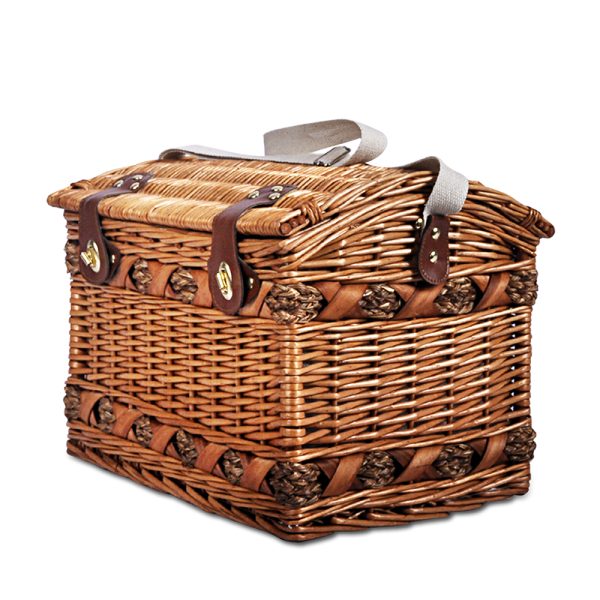 4 Person Picnic Basket Baskets Wicker Deluxe Outdoor Insulated Blanket – Brown