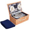 4 Person Picnic Basket Wicker Set Baskets Outdoor Insulated Blanket – Navy Blue