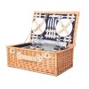 4 Person Picnic Basket Wicker Set Baskets Outdoor Insulated Blanket – Navy Blue