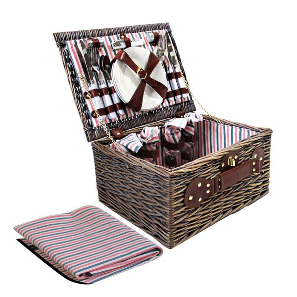 4 Person Picnic Basket Set Insulated Blanket Bag