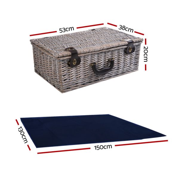 6 Person Picnic Basket Set Cooler Bag Insulated Blanket Plates Navy