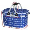 Folding Picnic Bag Basket Cooler Hamper Camping Hiking Insulated Lunch – Blue