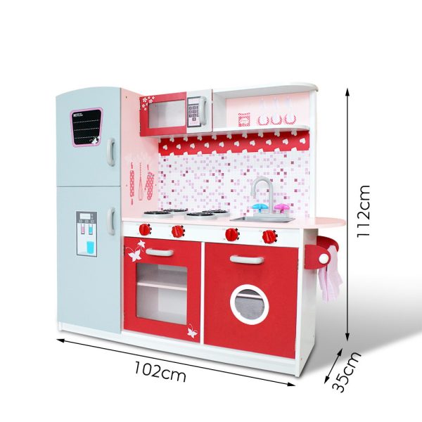 Kids Kitchen Play Set Wooden Pretend Toys Cooking Children Fridge Oven Red