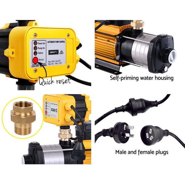 Multi Stage Water Pump Pressure Rain Tank Garden Farm House Irrigation 2000W Yellow Controller