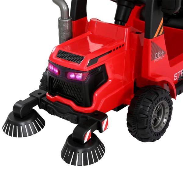 Kids Ride On Car Street Sweeper Truck w/Rotating Brushes Garbage Cans – Red