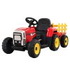 Ride On Car Tractor Trailer Toy Kids Electric Cars 12V Battery – Red