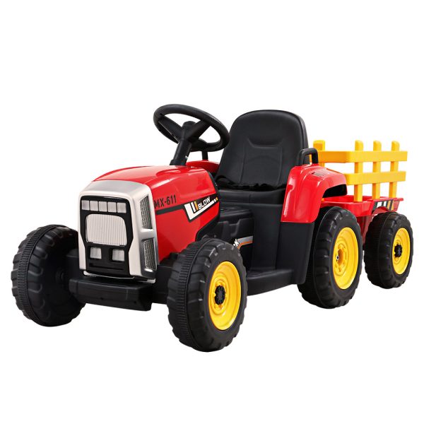 Ride On Car Tractor Trailer Toy Kids Electric Cars 12V Battery – Red