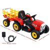 Ride On Car Tractor Trailer Toy Kids Electric Cars 12V Battery – Red