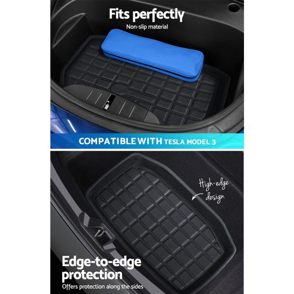 3PCS Car Rear Front Cargo Trunk Toolbox Luggage Rubber Mats for Tesla Model 3 2021-2022