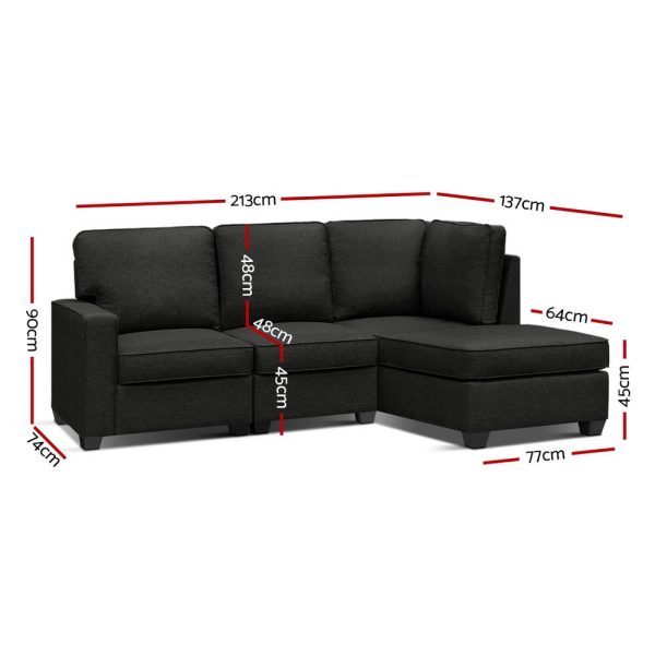 Ammon Sofa Lounge Set Modular Chaise Chair Suite Couch Dark Grey – 4 Seater