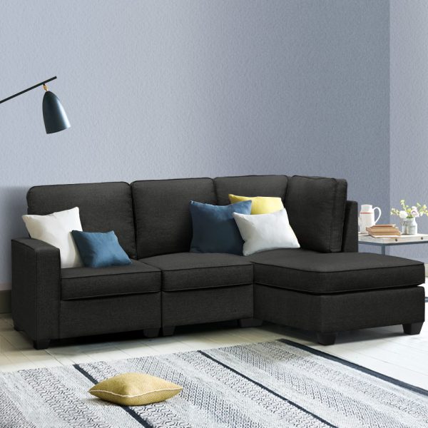 Ammon Sofa Lounge Set Modular Chaise Chair Suite Couch Dark Grey – 4 Seater