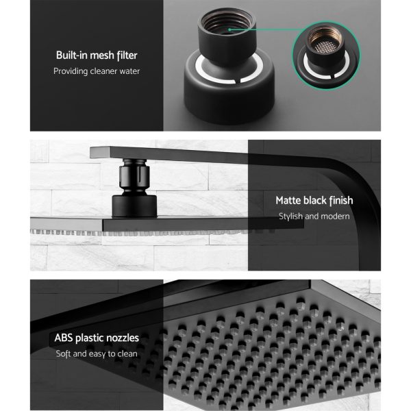 WElS 8” Rain Shower Head Set Square High Pressure Wall Arm DIY – Black, 8” Round Shower Head