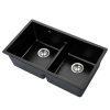 Stone Kitchen Sink 790X460MM Granite Under/Topmount Basin Double Bowl – Black