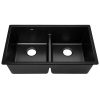 Stone Kitchen Sink 790X460MM Granite Under/Topmount Basin Double Bowl – Black