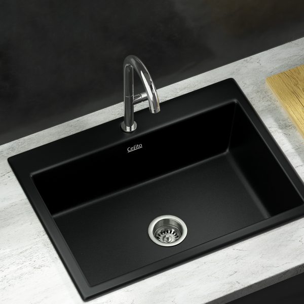 Kitchen Sink Granite Stone Sinks Basin Single Bowl Black 600mmx470mm