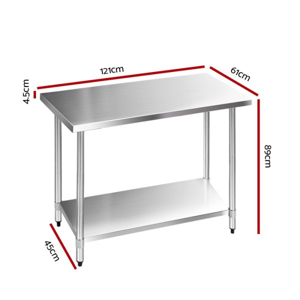 304 Stainless Steel Commercial Kitchen Bench – 121x61x89 cm, Without wheel